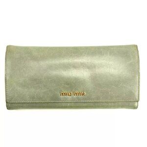 miumiu Wallet Purse Long Wallet Logo Grey Navy Woman Authentic Used